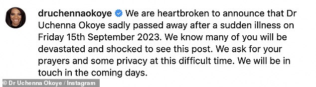 Семья доктора Ученны опубликовала в ее Instagram душераздирающее заявление, в котором сообщалось о ее смерти.