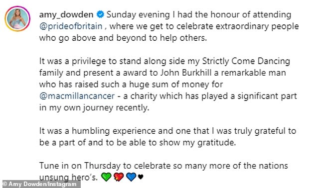 Благодарен: подписав великолепные фотографии, Эми подробно рассказала о своем опыте участия в церемонии награждения и рассказала о своей личной связи с одним победителем.