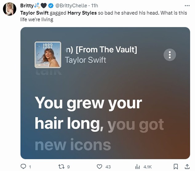 В шоке: 29-летняя певица стала популярной на X (ранее Twitter) после того, как сайт сплетен DeuxMoi поделился изображением певицы с модной стрижкой.