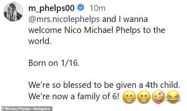 Майкл Фелпс приветствует ЧЕТВЕРТОГО ребенка!  Легенда плавания и жена Николь объявляют о рождении сына и раскрывают его имя вместе с милой фотографией.