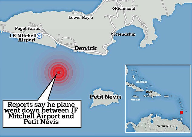 Одномоторный самолет вылетел из аэропорта имени Дж. Ф. Митчелла по пути на остров Сент-Люсия, когда пилот Роберт Сакс сообщил по рации, что у самолета возникли трудности.  Спустя несколько мгновений он спикировал в Карибский океан.  В сообщениях говорится, что самолет упал между аэропортом и Пти-Невисом, который изображен на карте.