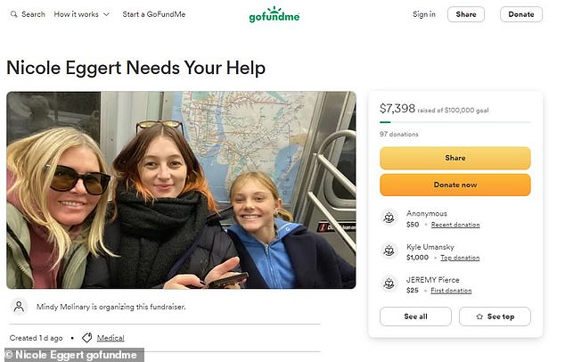 Близкая подруга Эггерта, Минди Молинари, создала GoFundMe для Николь, чтобы помочь звезде с финансами, когда начинается ее борьба за здоровье.