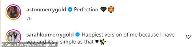 Поделившись фотографиями в Instagram, Астон подписала их: «Совершенство», а Сара прокомментировала: «Самая счастливая версия меня, потому что у меня есть ты, и это так просто».