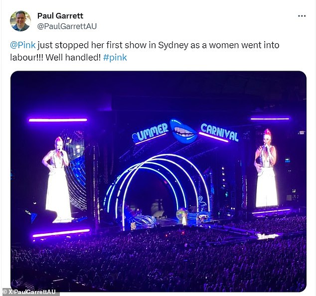Один посетитель концерта охотно написал в Твиттере о диком моменте, который произошел на стадионе «Альянц» в Сиднее.