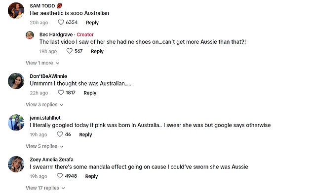 В разделе комментариев толпы фанатов поколения Z поспешили поделиться своим шоком от того, что Пинк на самом деле не австралийка.