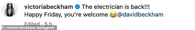 Она подписала пост: «Электрик вернулся!!!  Счастливой пятницы, пожалуйста».