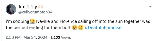 Зрители решили, что это идеальный финал для двух персонажей, написав в одном Твиттере: «Я рыдаю, Невилл и Флоренс вместе уплывают на солнце, и это был идеальный конец».