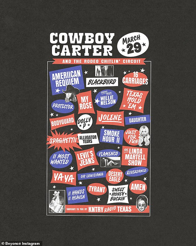 Cowboy Carter содержит в общей сложности 27 треков, а Бейонсе сотрудничала с другими музыкальными исполнителями над кантри-альбомом, включая Майли Сайрус над песней II Most Wanted.