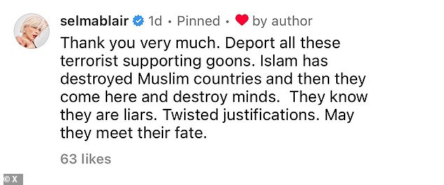 Комментарий от 2 февраля призвал к депортации представителей Демократической партии Кори Буша и Рашиду Тлайб, назвав их «головорезами, поддерживающими террористов» и заявив, что «ислам разрушил мусульманские страны».