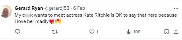 Одно из мерзких сообщений, которые пенсионер из Перта Джерард Райан отправил бывшей звезде «Дома и в гостях» Кейт Ричи после того, как стал одержим ею.