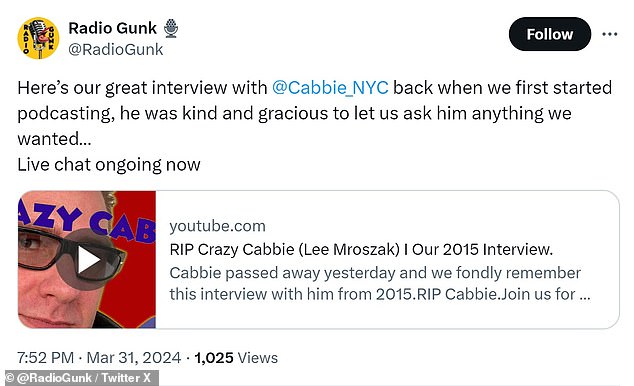 Подкаст Radio Gunk, посвященный Стерну, поделился интервью с Кэбби в 2015 году, добавив: «Когда мы впервые начали подкастинг, он был добр и любезен, позволяя нам спрашивать у него все, что мы хотели».