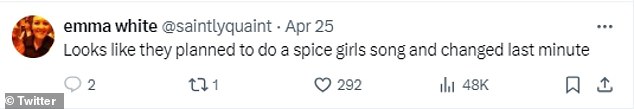 В защиту клипа один из фанатов отметил, что танцовщицы были одеты в платье BRITs Джери Хорнер 1997 года — это означает, что звезда намеревалась исполнить песню Spice Girls перед возможным изменением в последнюю минуту.
