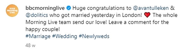 Пара связала себя узами брака в мае прошлого года, когда BBC Morning Live поделилась этой новостью вместе с сияющим снимком пары.