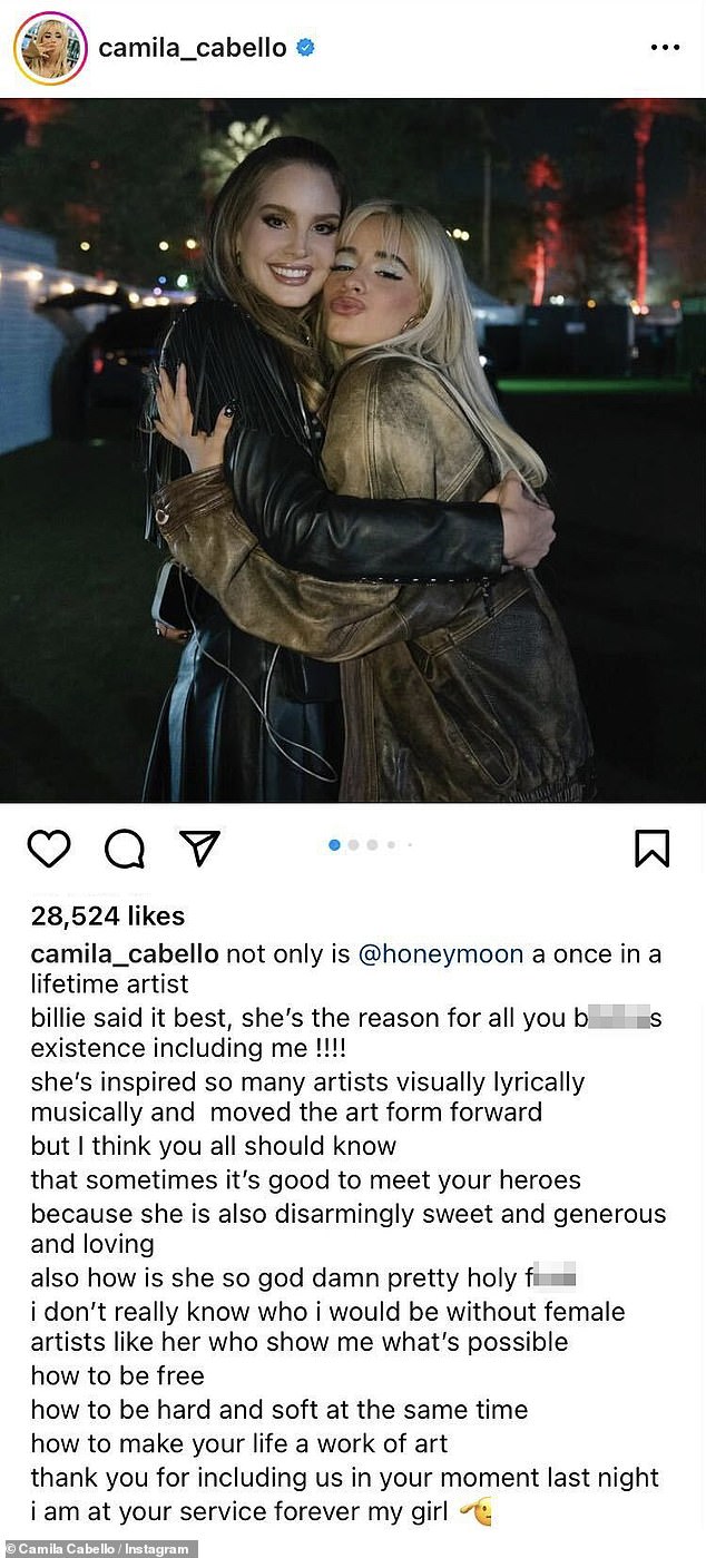 В субботу Кабельо зашла в свой главный Instagram, чтобы поделиться особыми моментами вечера, а также поблагодарила ее за возможность выступить вместе.