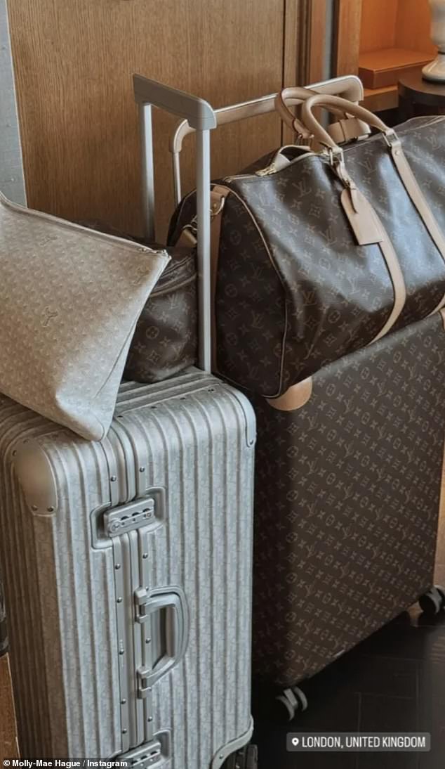 Сфотографировав свой багаж, она упаковала чемодан Louis Vuitton Horizon 55 за 2570 фунтов и соответствующую дорожную сумку за 1930 фунтов.