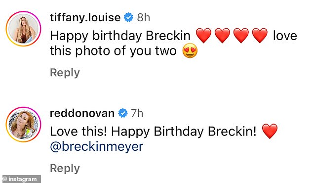 Партнерша Мейера по фильму «Бестолковые» Элиза Донован добавила: «Обожаю это!»  С Днем Рождения, Брекин!  ❤️ @breckinmeyer и Брайан Остин Грин сказали: «С днем ​​рождения, Брекин!!