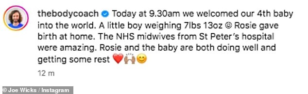 38-летняя звезда Body Coach и его 33-летняя любимая жена объявили радостную новость в Instagram вместе с великолепным снимком новорожденного в понедельник.