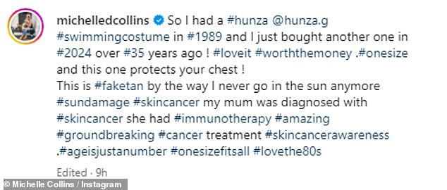 Позируя на пляже на шезлонге в огромных солнцезащитных очках, Мишель написала: «В 1989 году у меня был #купальныйкостюм #hunza @hunza.g, и я только что купила еще один».