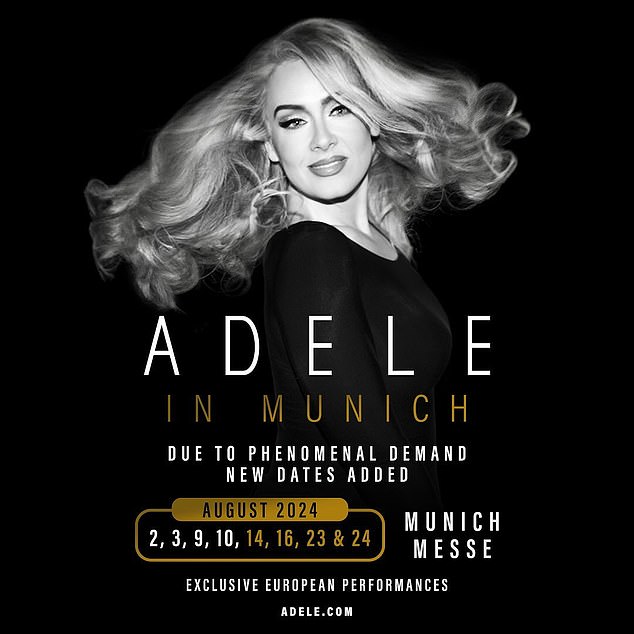 «Adele In Munich», вторая концертная резиденция Адель и первое европейское шоу с 2016 года, стартует 2 августа и завершится 31 августа.