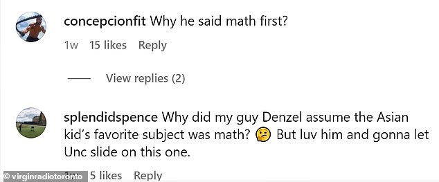 Другой сказал: «Почему мой парень Дензел решил, что любимый предмет азиатских детей — математика?» [thinking face emoji] Но я люблю его и позволю Дяде проскользнуть на этом»