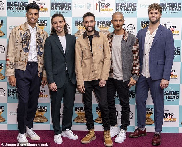 Шива Канесваран, Натан Сайкс, Том, Макс и Джей МакГиннесс из The Wanted на фото в 2021 году.