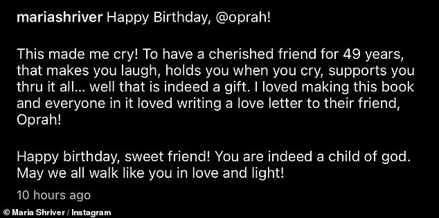 'С днем рождения, @oprah! Это заставило меня плакать! Иметь заветного друга на протяжении 49 лет, который заставляет тебя смеяться, обнимает тебя, когда ты плачешь, поддерживает тебя на протяжении всего этого - это действительно подарок